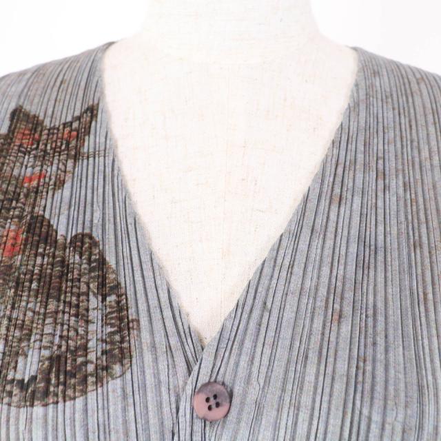 極美品☆PLEATS PLEASE プリーツプリーズ イッセイミヤケ PP83-JE750 民画 虎 アニマル柄 ベスト グレー系 4 日本製 正規品 レディース_3