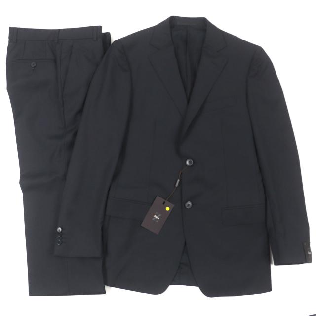 未使用品▼Z ZEGNA ジーゼニア City ウール100% ロゴ入りボタン シングルスーツ セットアップ ダークグレー 44 メンズ ビジネスオススメ