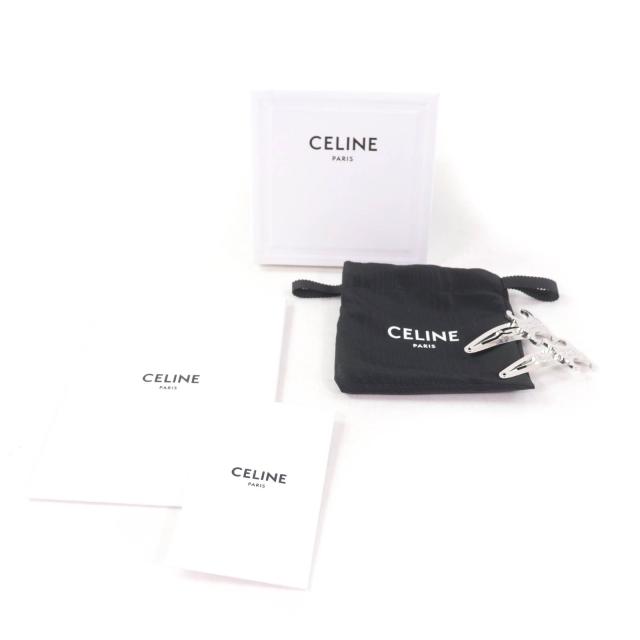 極美品★CELINE セリーヌ トリオンフ ロゴ入り ヘアクリップ ヘアアクセサリー シルバー 箱・保存袋付き イタリア製 レディース_1