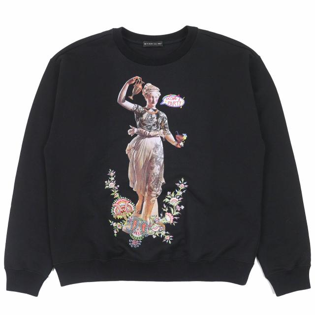 【ドンドン見直し】美品△ETRO エトロ 18AW プリント 刺繍 デザイン クルーネック 長袖 トレーナー スウェットシャツ 黒 44 正規品