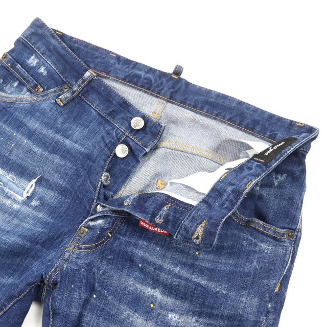美品△DSQUARED2 ディースクエアード S71LB0107 CLASSIC KENNY TWIST JEAN ロゴレザーワッペン クラッシュ デニムパンツ 46 伊製 正規品_4