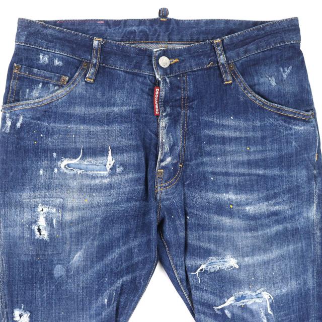 美品△DSQUARED2 ディースクエアード S71LB0107 CLASSIC KENNY TWIST JEAN ロゴレザーワッペン クラッシュ デニムパンツ 46 伊製 正規品_2