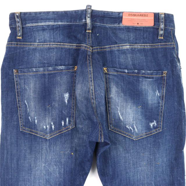 美品△DSQUARED2 ディースクエアード S71LB0107 CLASSIC KENNY TWIST JEAN ロゴレザーワッペン クラッシュ デニムパンツ 46 伊製 正規品_3
