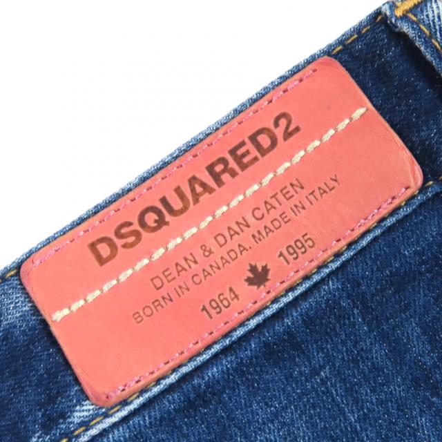 美品△DSQUARED2 ディースクエアード S71LB0107 CLASSIC KENNY TWIST JEAN ロゴレザーワッペン クラッシュ デニムパンツ 46 伊製 正規品_6