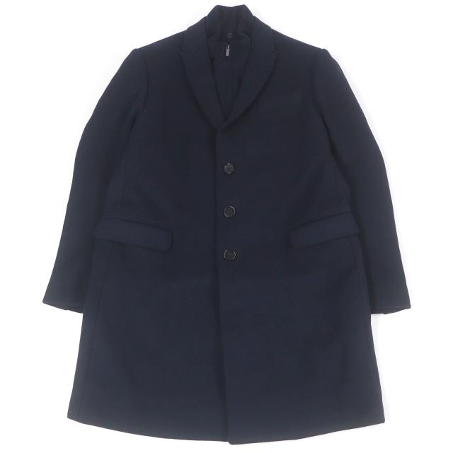 極美品□EMPORIO ARMANI エンポリオ アルマーニ 2023年製 黒タグ M LINE ドッキングデザイン チェスターコート 52 ブルガリア製 正規品