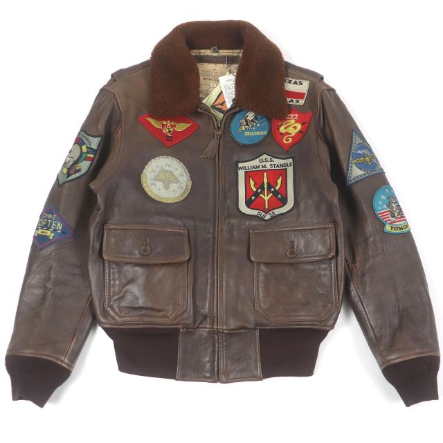 未使用品□AVIREX アヴィレックス 6181013 TOPGUN トップガン 羊革 フライトジャケット ボンバージャケット ブラウン M 正規品 メンズ