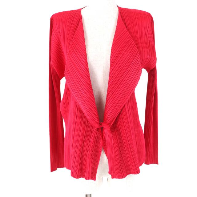 極美品★PLEATS PLEASE プリーツプリーズ イッセイミヤケ PP93-J0167 レイヤードデザイン 長袖 カーディガン ピンク系 3 日本製 正規品