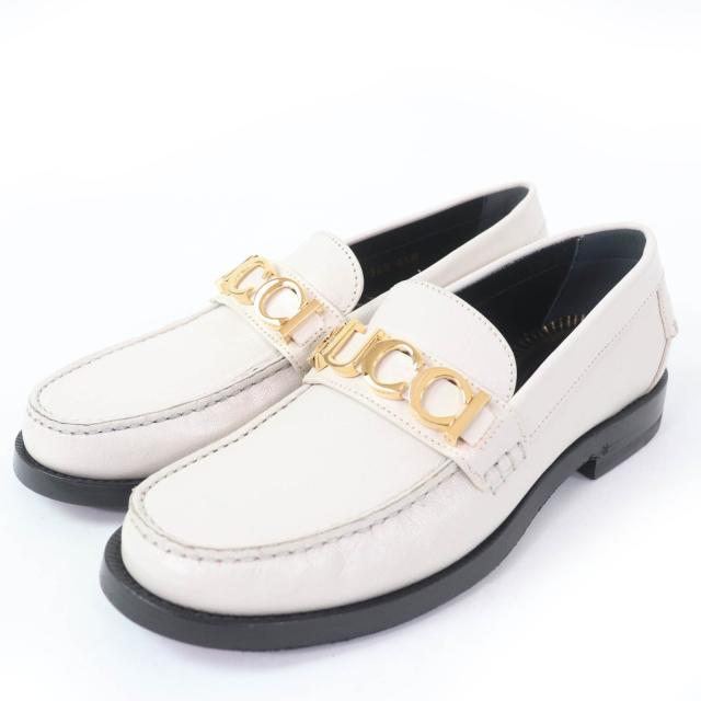 未使用品☆GUCCI グッチ 700036 メタルロゴ レザー ローファー