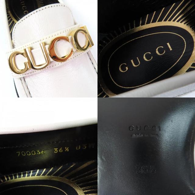 未使用品☆GUCCI グッチ 700036 メタルロゴ レザー ローファー