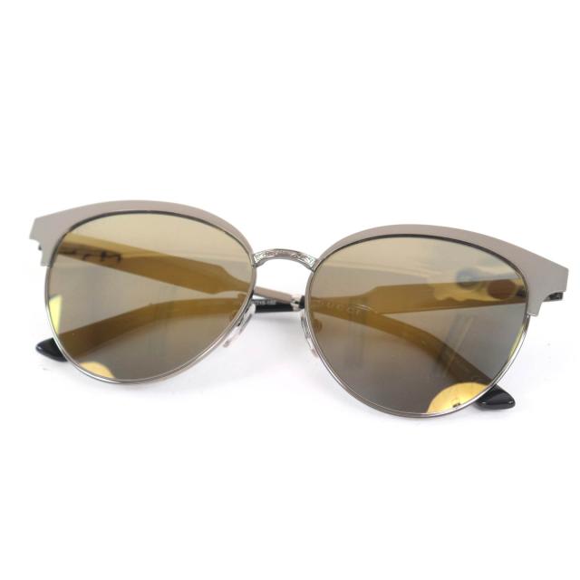 極美品★GUCCI グッチ  GG0074S インターロッキングG サングラス アイウェア ガンメタ 58□15 150 保存袋・ケース付き 日本製 レディース