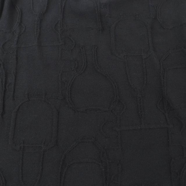 美品★HERMES エルメス シルク カシミヤ混 馬具総柄編み クルーネック 長袖 ニットワンピース ブラック 40 イタリア製 正規品 レディース_4