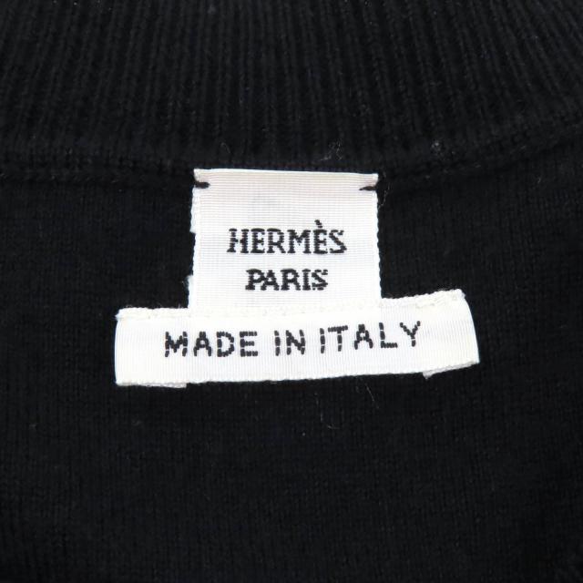 美品★HERMES エルメス シルク カシミヤ混 馬具総柄編み クルーネック 長袖 ニットワンピース ブラック 40 イタリア製 正規品 レディース_5