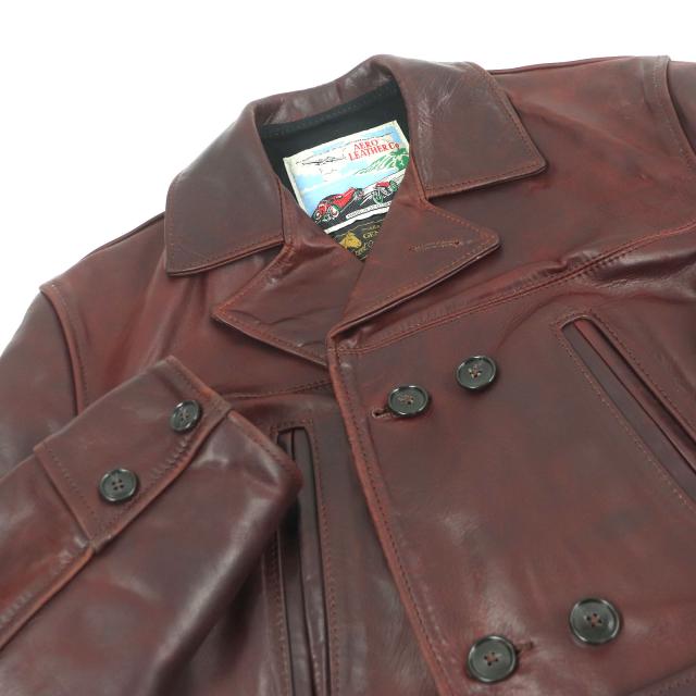 美品□AERO LEATHER エアロレザー バーンストーマー ホースハイド レザーピーコート 希少 ボルドー 36 英国製 スコットランド製 メンズ
