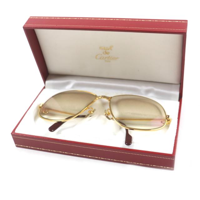 極美品▼Cartier カルティエ マイヨン パンテール ティアドロップ ロゴ金具付き グラデーションレンズ サングラス 63□16 140 ケース付き
