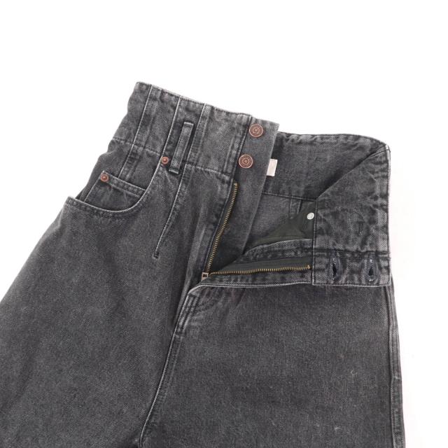 美品★CELINE セリーヌ コットン100％ ロゴボタン付 ハイウエスト デニム ショートパンツ ブラック 24 日本製 正規品 レディース_2