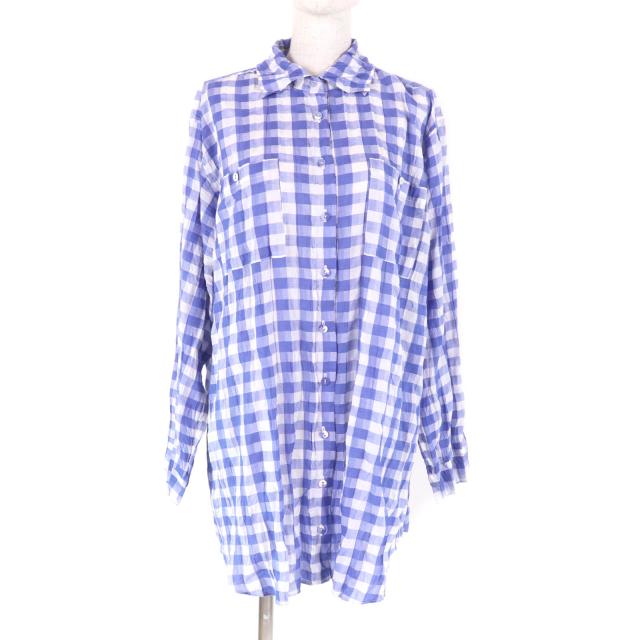極美品★PLEATS PLEASE プリーツプリーズ イッセイミヤケ PP43-PJ463 ギンガムチェック柄 長袖シャツ ブルー ホワイト 3 日本製 正規品