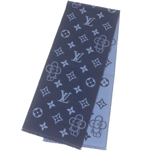 極美品□LOUIS VUITTON ルイヴィトン 2023年製 M77129 マフラー・モノグラム ヴィヴィエンヌ ウール ネイビー イタリア製 正規品 メンズ_2