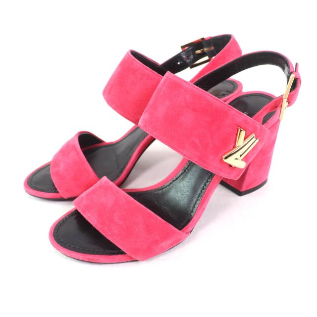 良品★LOUIS VUITTON ルイヴィトン エッセンシャルV バックストラップ スウェードレザー サンダル ピンク 36 箱・保存袋付き イタリア製