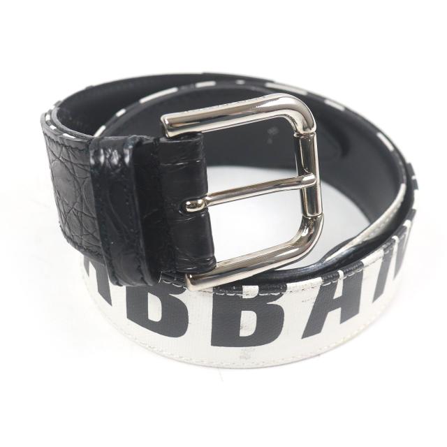 【ドンドン見直し】良品□DOLCE&GABBANA ドルチェ＆ガッバーナ クロコダイル切替 ロゴ入り レザーベルト 40/85 ホワイト イタリア製 その他ベルト