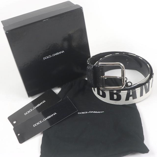 【ドンドン見直し】良品□DOLCE&GABBANA ドルチェ＆ガッバーナ クロコダイル切替 ロゴ入り レザーベルト 40/85 ホワイト イタリア製 その他ベルト