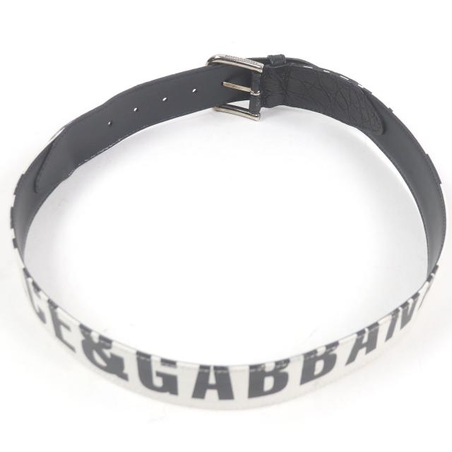 【ドンドン見直し】良品□DOLCE&GABBANA ドルチェ＆ガッバーナ クロコダイル切替 ロゴ入り レザーベルト 40/85 ホワイト イタリア製 その他ベルト
