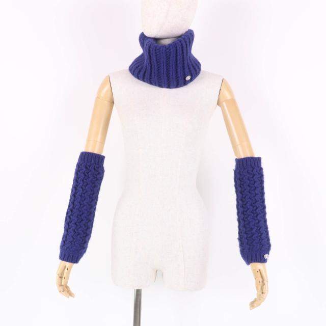 極美品☆CHANEL シャネル P72987K10476 ココマーク付 ニット ネックウォーマー・アームウォーマー 2点セット ブルー S 正規品 レディース_1
