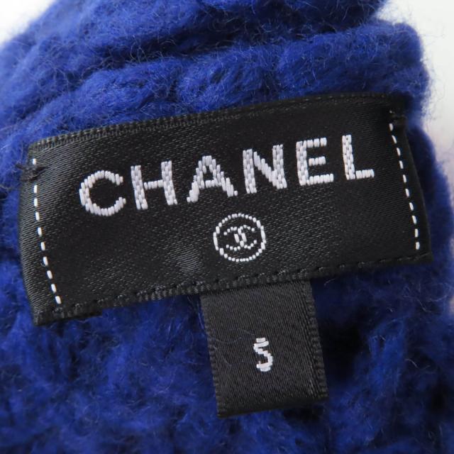 極美品☆CHANEL シャネル P72987K10476 ココマーク付 ニット ネックウォーマー・アームウォーマー 2点セット ブルー S 正規品 レディース_8