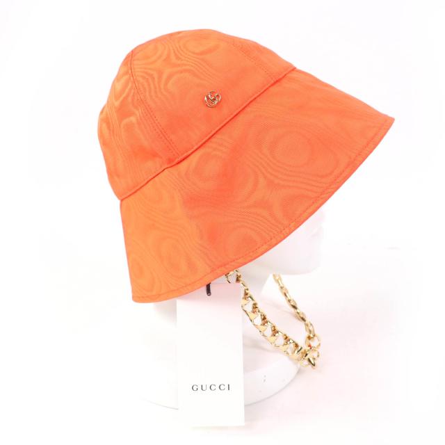 未使用品☆GUCCI グッチ 729128 チェーン付 GGモチーフ バケットハット オレンジ M （57cm） イタリア製　 正規品 レディース_4