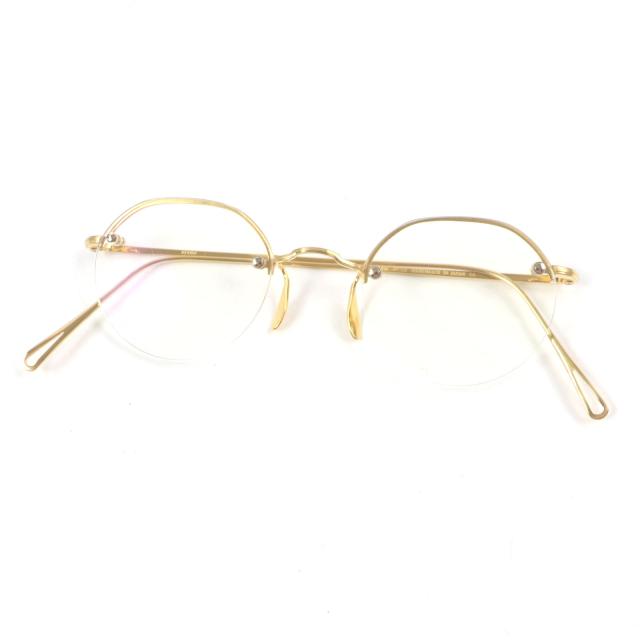 極美品▼ayame アヤメ HEX RW ヘックス アールダブリュー ハーフリム メガネ 眼鏡 アイウェア ゴールド 47□21 度入り ケース付き 日本製