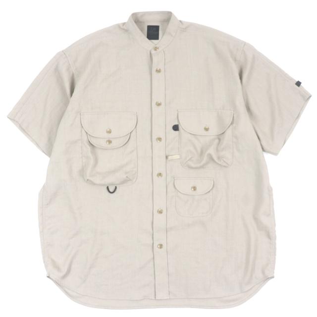 極美品▼DAIWA PIER39 ダイワピア39 BE-80122 Tech Bombay Safari Shirts サファリ マオカラー 半袖シャツ グレージュ M 正規品 メンズ