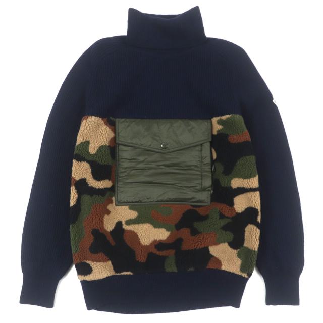 美品★モンクレール・ワッペン付 Mロゴ総柄織り ニット(M)2021年モデル MONCLER (モンクレール) ワッペンロゴ 総柄 クルーネック ニット
