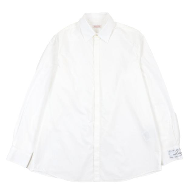 極美品▼VALENTINO ヴァレンティノ 3V3ABR954WW ロゴラベル付き 比翼仕立て ロゴ入りボタン ロングスリーブ 長袖シャツ 41 正規品 メンズ