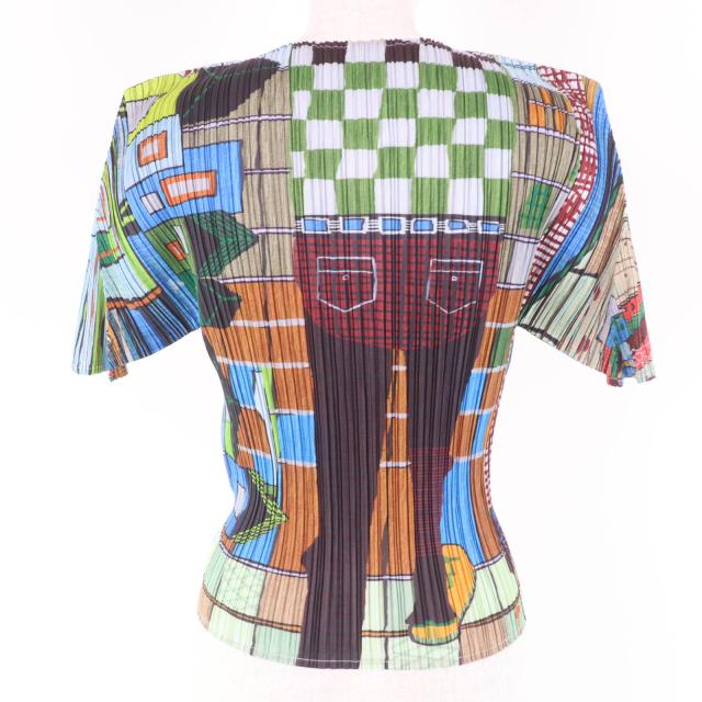 極美品☆PLEATS PLEASE プリーツプリーズ イッセイミヤケ PP14-JK142 総柄プリント 半袖 カットソー マルチ 3 日本製 正規品 レディース_2