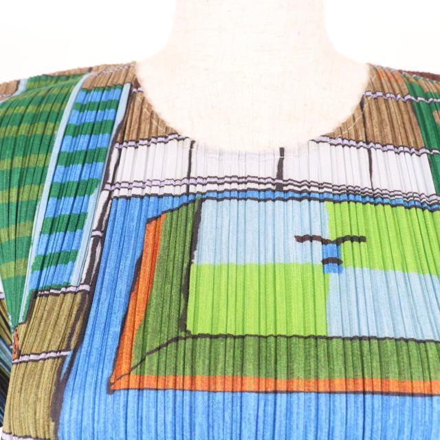 極美品☆PLEATS PLEASE プリーツプリーズ イッセイミヤケ PP14-JK142 総柄プリント 半袖 カットソー マルチ 3 日本製 正規品 レディース_3