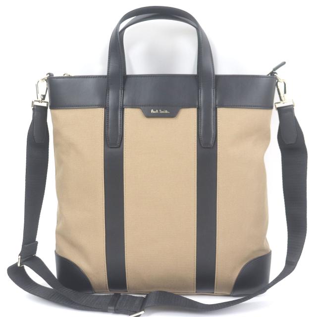 Paul Smith レザー キャンバス ブリーフケース ベージュ 茶