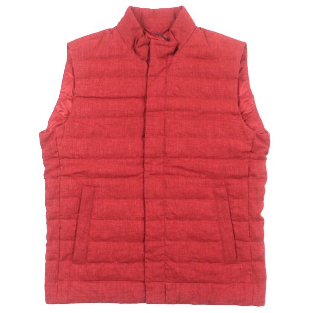 未使用品▼Herno ヘルノ 2018年製 PI0547U リネン100% ロゴプレート付き スリーブレス ジレ ライトダウンベスト レッド 48 正規品 メンズ