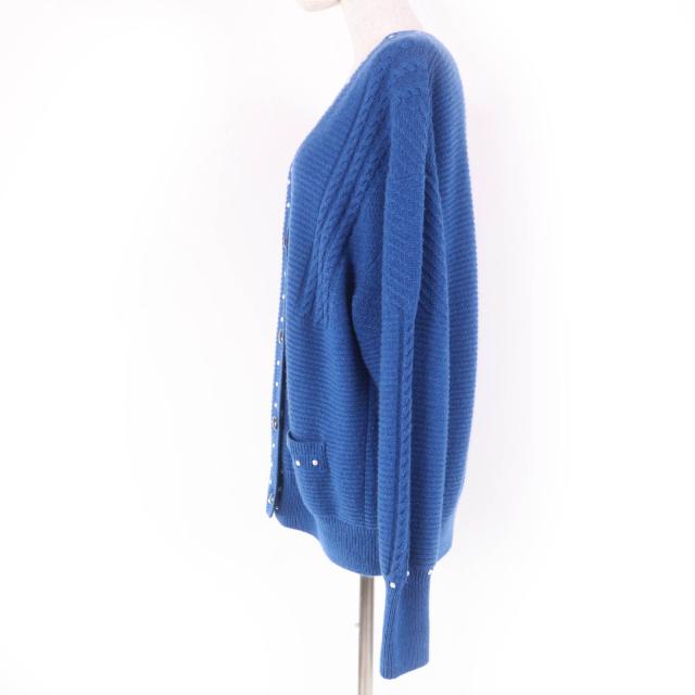 極美品☆CHANEL シャネル P53610K06955 カシミヤ混 ココボタン フェイクパール付 長袖 ニット カーディガン ブルー 38 正規品 レディース_1