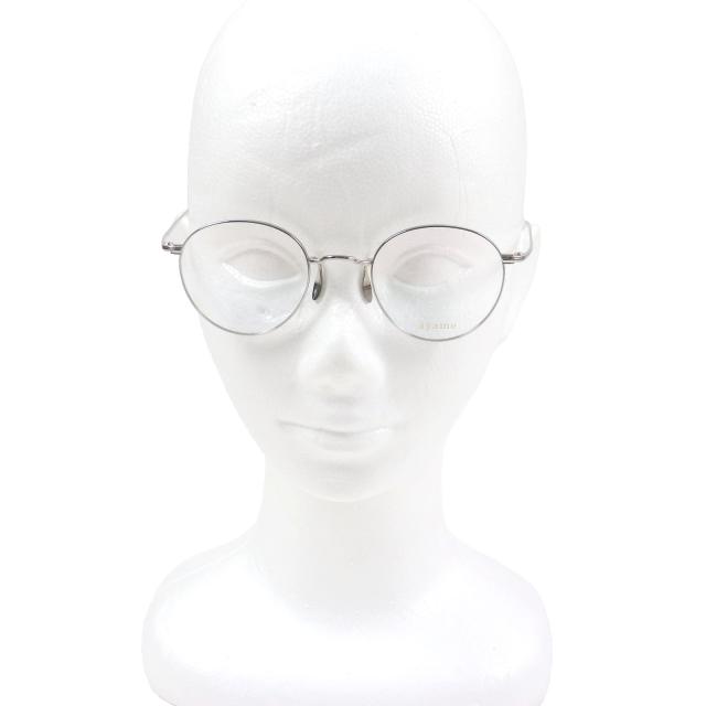 極美品□ayame アヤメ MANRAY ボストンフレーム メガネ 眼鏡 アイウェア シルバー 46□21 デモレンズ ケース付き 日本製 メンズオススメ