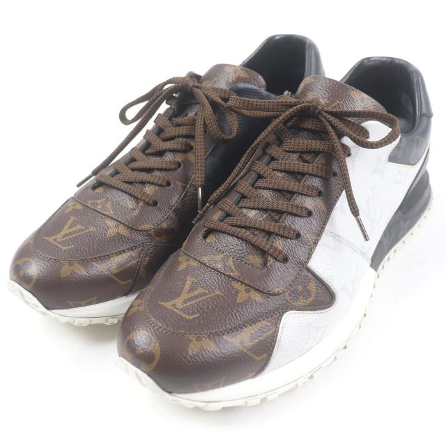 美品□LOUIS VUITTON ルイヴィトン LV ランアウェイ・ライン モノグラム レザー ローカットスニーカー 白 黒 茶 7.5 イタリア製 メンズ