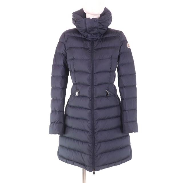良品★MONCLER モンクレール 19-20AW FLAMMETTE フード・ロゴワッペン付 ZIP UP ダウンコート ダウンジャケット ネイビー 0 正規品