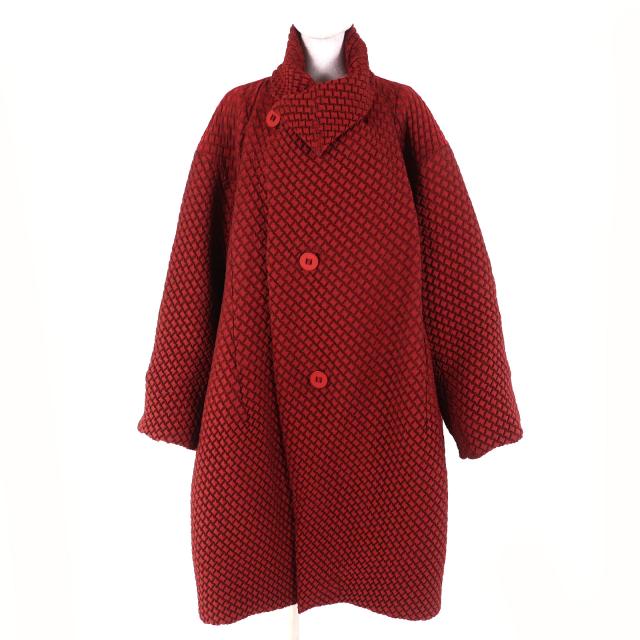 極美品△ISSEY MIYAKE イッセイミヤケ IM94FA501 3Dスチームストレッチ バブルコート 変形 オーバーシルエット レッドブラウン 2 正規品