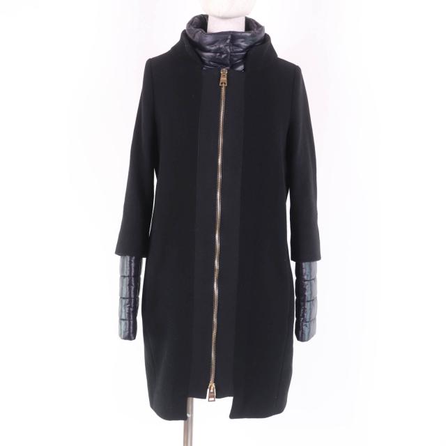 美品☆Herno ヘルノ CA0089D ウール切替 3WAY レイヤードデザイン デタッチャブル パネルコート ブラック 42 伊製 正規品 レディース