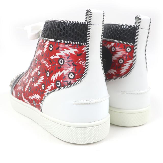 未使用品□クリスチャンルブタン Lou Spikes Orlato Flat スパイクスタッズ パイソン型押し ハイカットスニーカー レッド 40 イタリア製_5