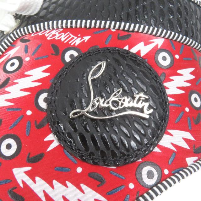 未使用品□クリスチャンルブタン Lou Spikes Orlato Flat スパイクスタッズ パイソン型押し ハイカットスニーカー レッド 40 イタリア製_6