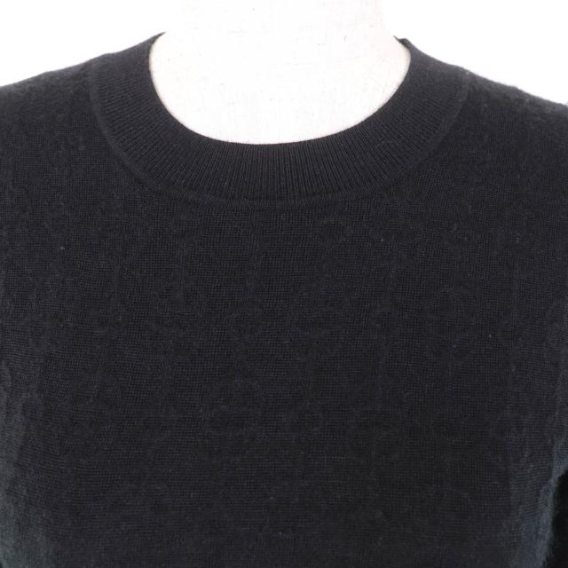 美品★HERMES エルメス 22SS 2E2505D3 カシミヤ シルク混 シェーヌダンクル クルーネック 長袖 ニット ワンピース ブラック 36 正規品_3