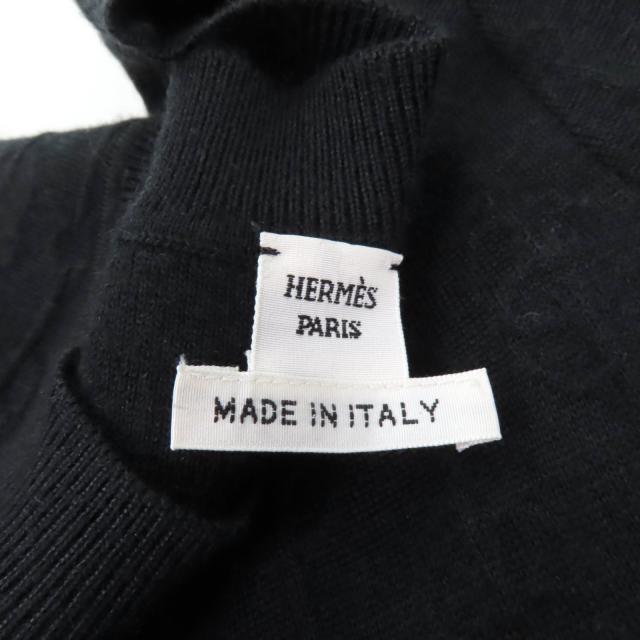 美品★HERMES エルメス 22SS 2E2505D3 カシミヤ シルク混 シェーヌダンクル クルーネック 長袖 ニット ワンピース ブラック 36 正規品_5