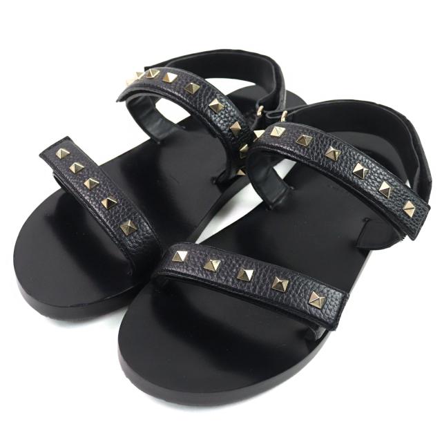 美品○Valentino Garavani ヴァレンティノガラヴァーニ ロックスタッズ ベルトストラップ付き レザー サンダル 43