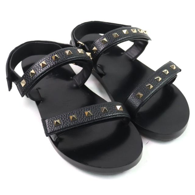 美品○Valentino Garavani ヴァレンティノガラヴァーニ ロックスタッズ ベルトストラップ付き レザー サンダル 43_1