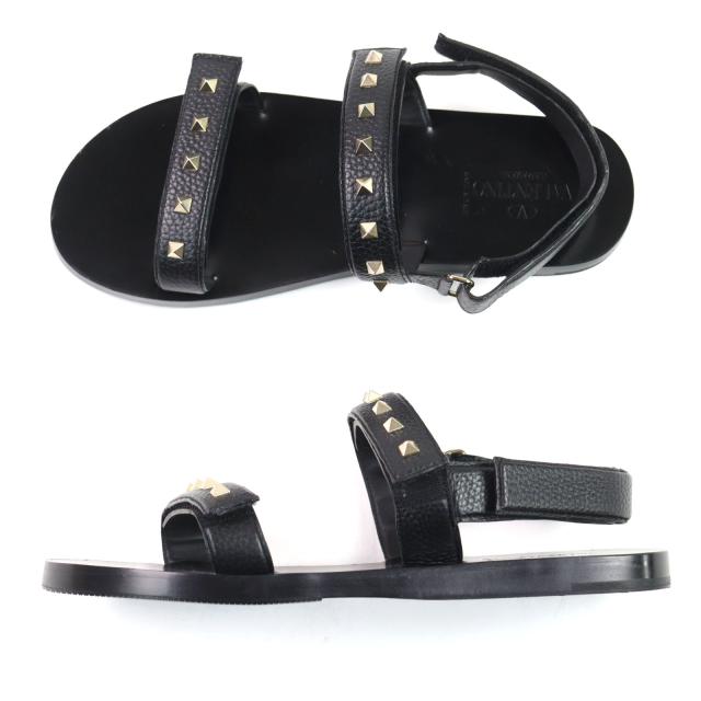 美品○Valentino Garavani ヴァレンティノガラヴァーニ ロックスタッズ ベルトストラップ付き レザー サンダル 43_2