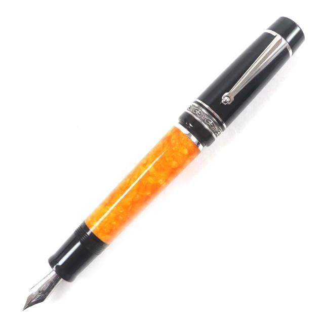 極美品▼DELTA デルタ ドルチェビータ ミディアム ペン先14K SV925 EFニブ 33838 万年筆 オレンジ ブラック シルバー 伊製 総重量32.9g